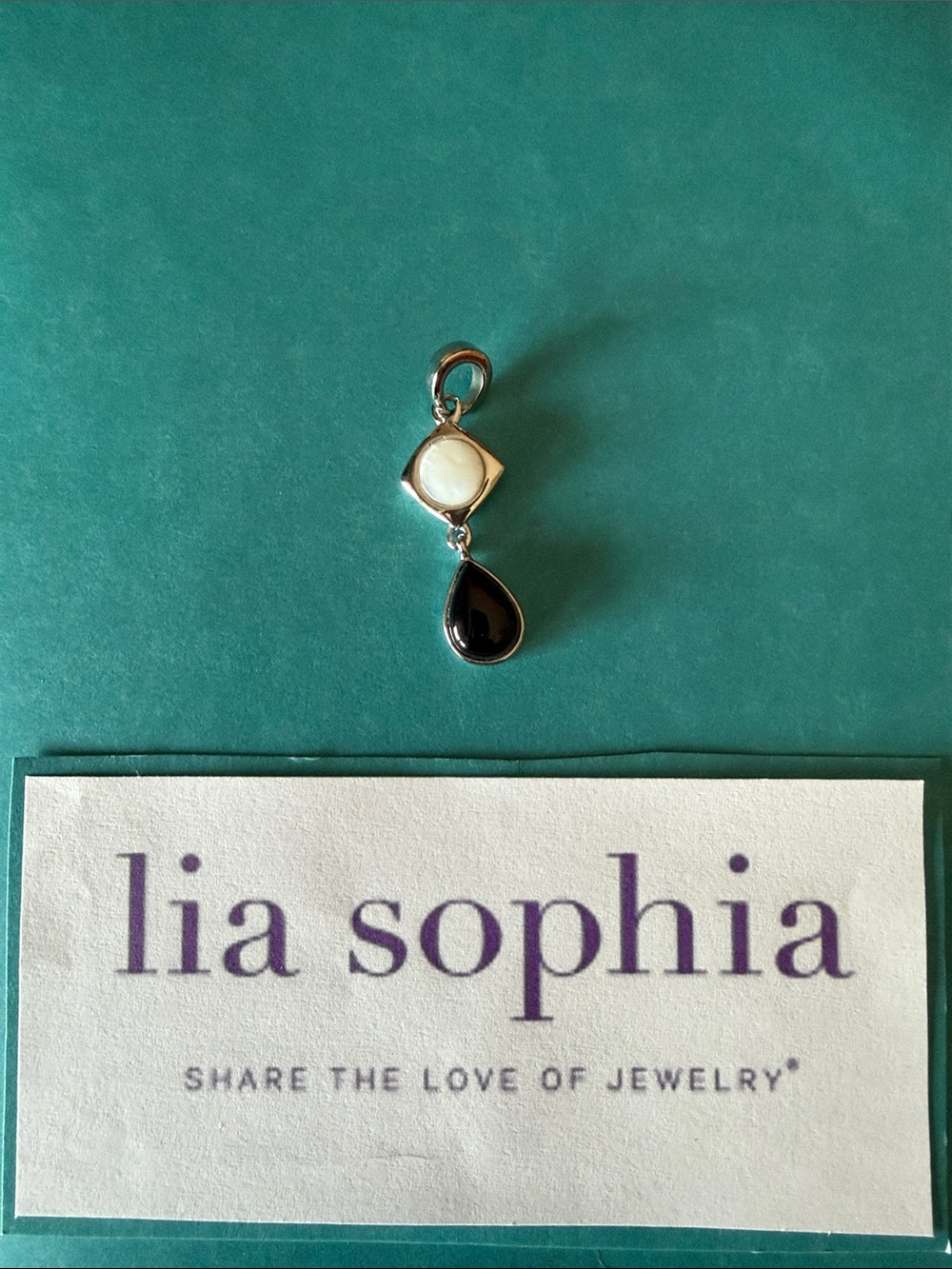 Lia Sophia Black Teardrop and White Mother of Pearl Pendant